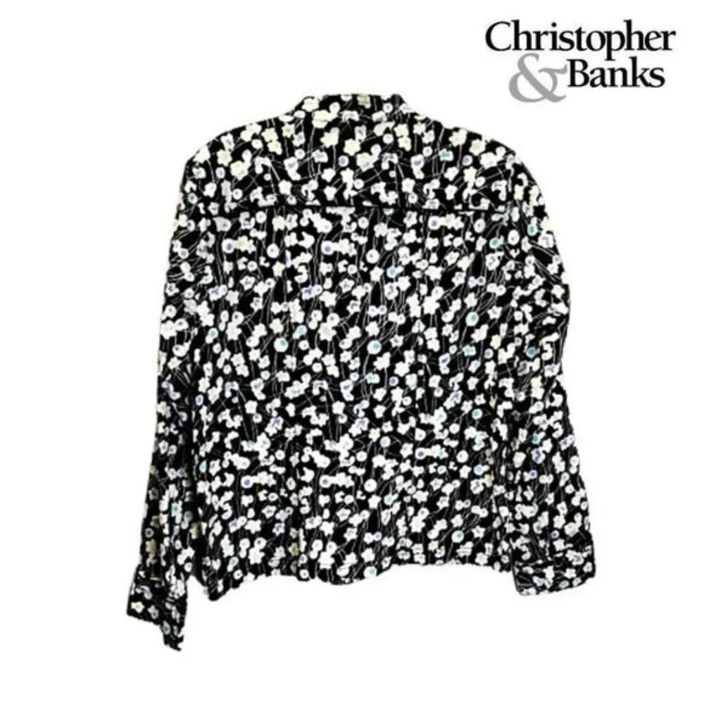 Christopher & Banks Women's Zip Up‎ Mock neck Floral Long sleeve Jacket